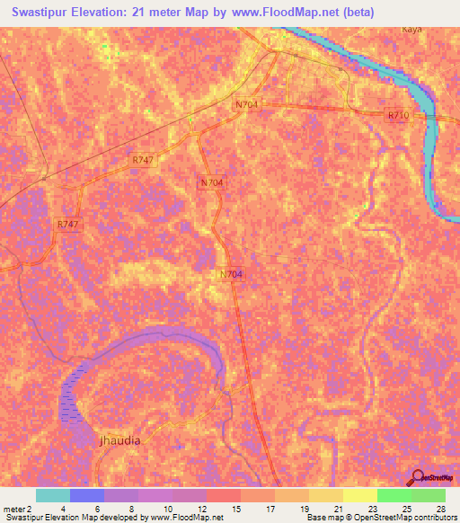 Swastipur,Bangladesh Elevation Map