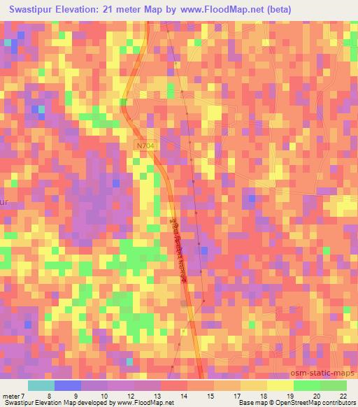 Swastipur,Bangladesh Elevation Map