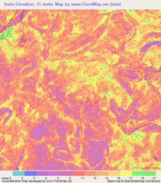 Sutia,Bangladesh Elevation Map