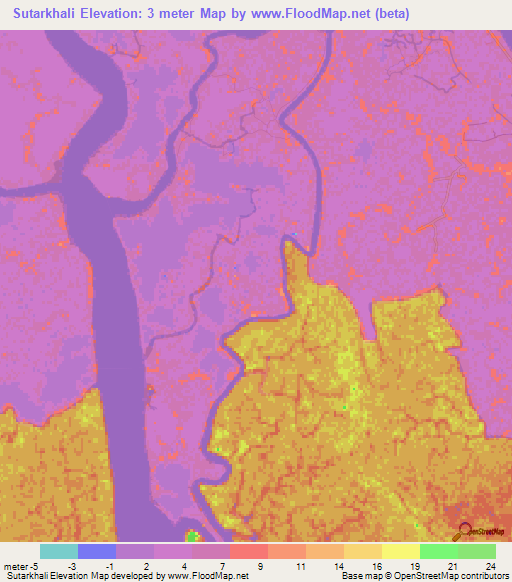 Sutarkhali,Bangladesh Elevation Map