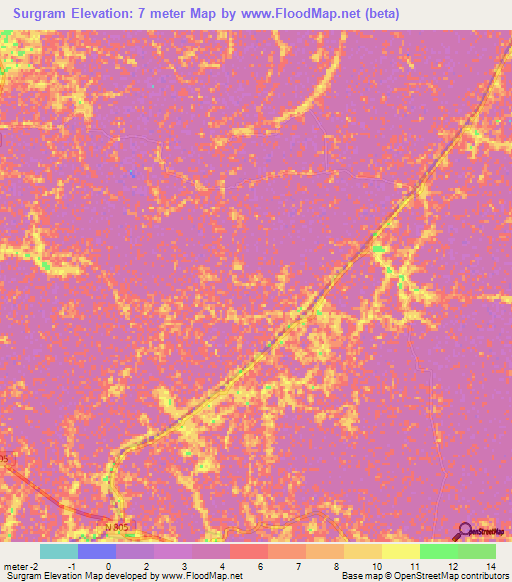 Surgram,Bangladesh Elevation Map