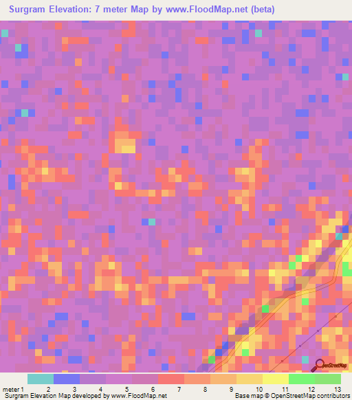 Surgram,Bangladesh Elevation Map