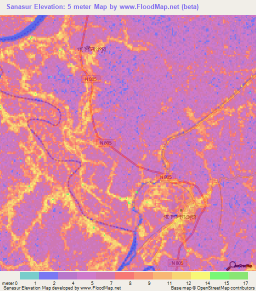 Sanasur,Bangladesh Elevation Map