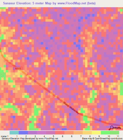 Sanasur,Bangladesh Elevation Map