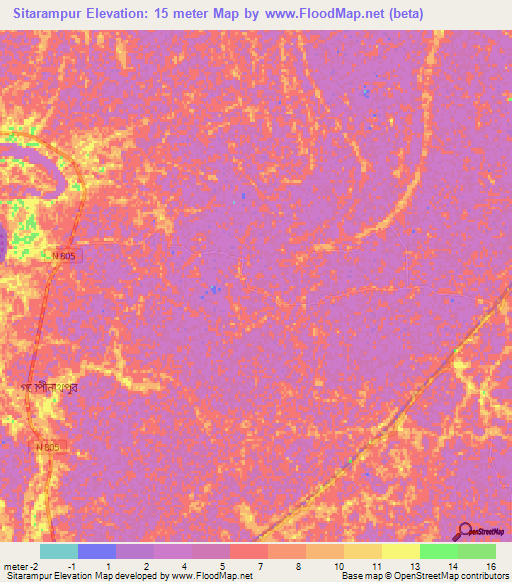 Sitarampur,Bangladesh Elevation Map