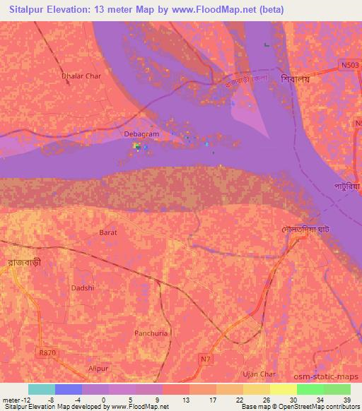 Sitalpur,Bangladesh Elevation Map