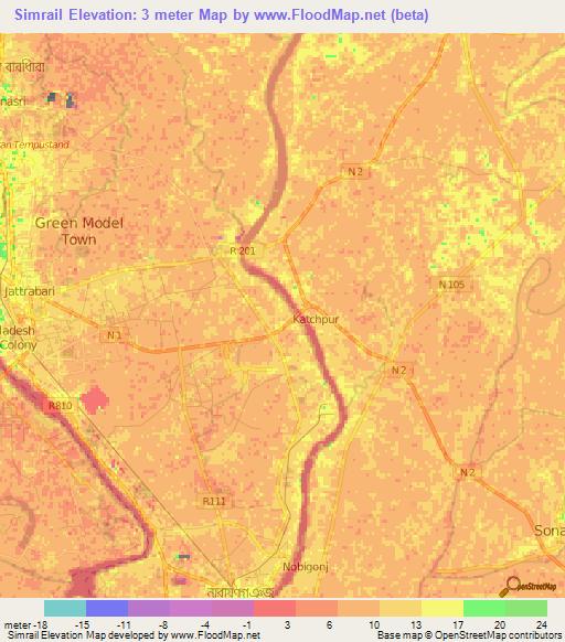 Simrail,Bangladesh Elevation Map