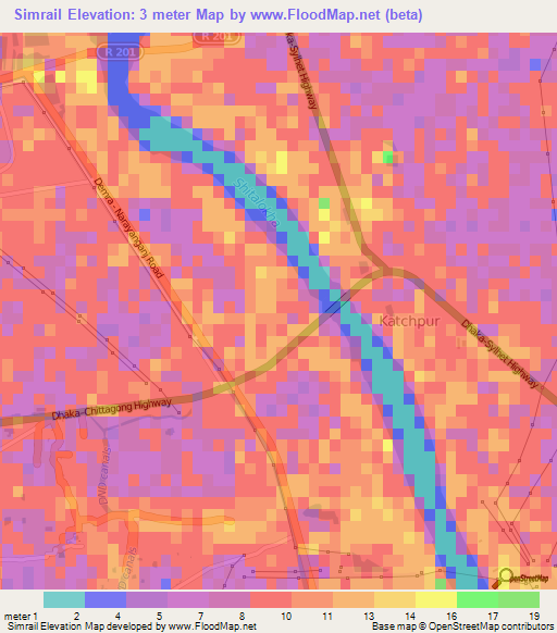 Simrail,Bangladesh Elevation Map