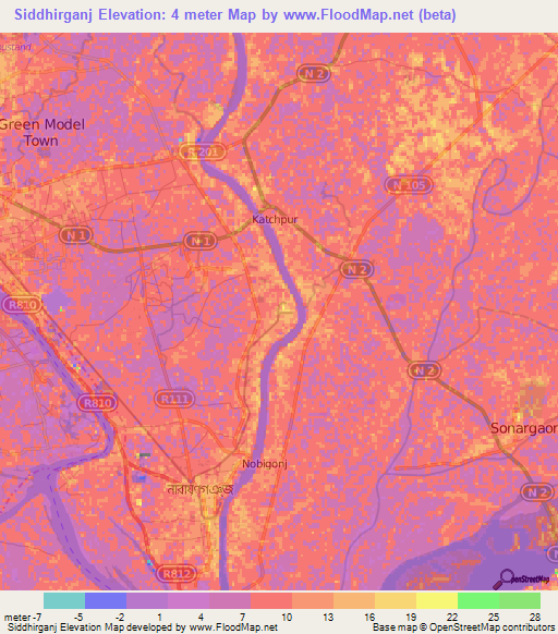 Siddhirganj,Bangladesh Elevation Map