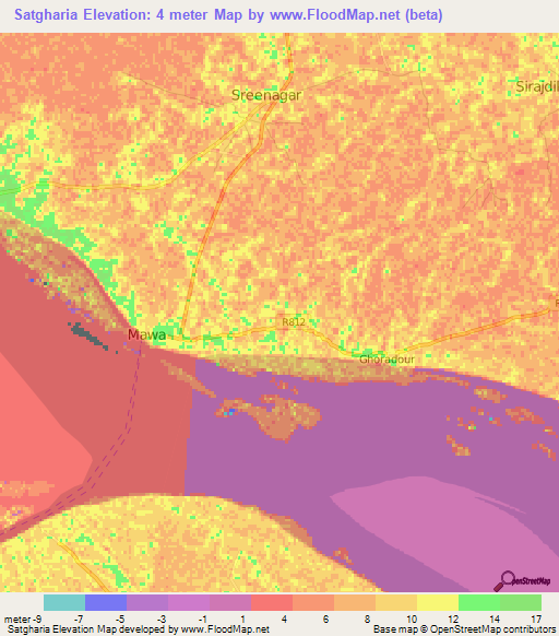 Satgharia,Bangladesh Elevation Map