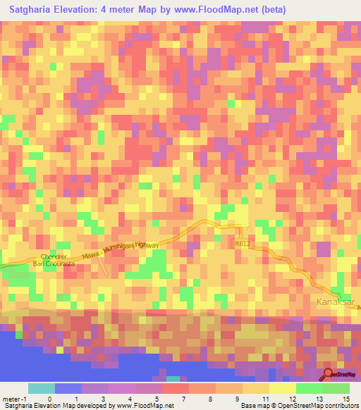 Satgharia,Bangladesh Elevation Map