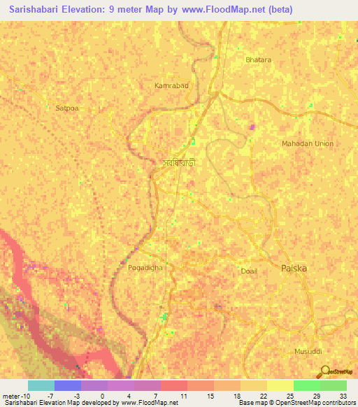 Sarishabari,Bangladesh Elevation Map