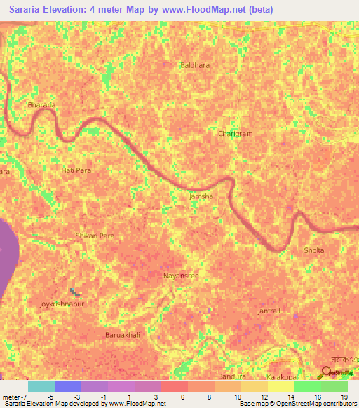 Sararia,Bangladesh Elevation Map