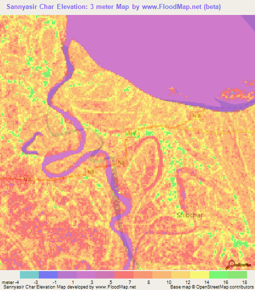 Sannyasir Char,Bangladesh Elevation Map