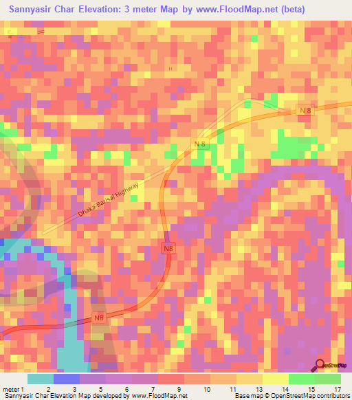 Sannyasir Char,Bangladesh Elevation Map