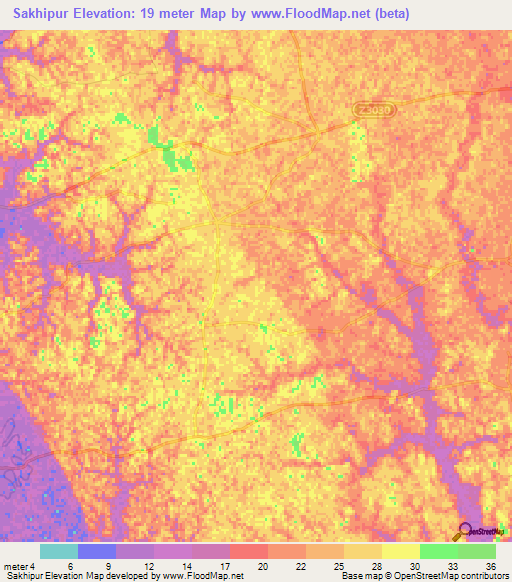 Sakhipur,Bangladesh Elevation Map