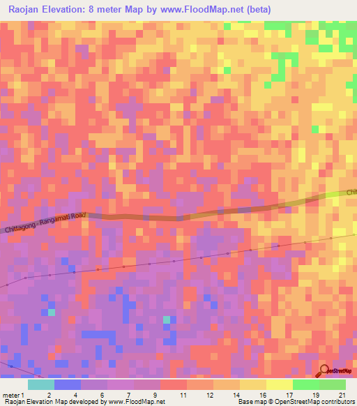 Raojan,Bangladesh Elevation Map