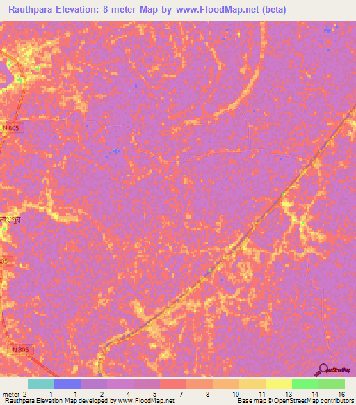 Rauthpara,Bangladesh Elevation Map