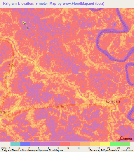 Raigram,Bangladesh Elevation Map