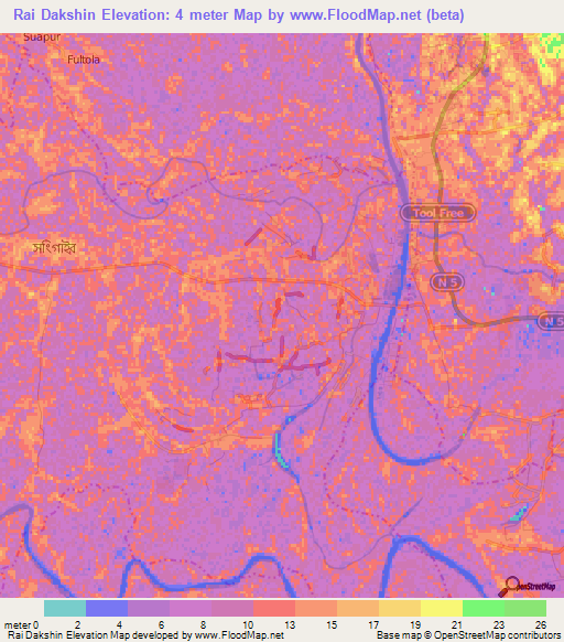 Rai Dakshin,Bangladesh Elevation Map