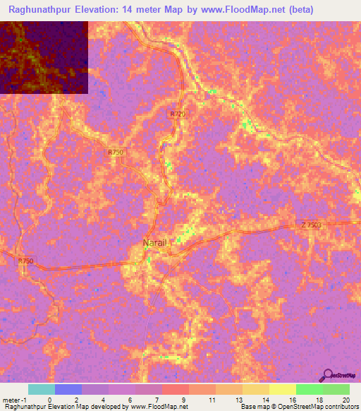 Raghunathpur,Bangladesh Elevation Map