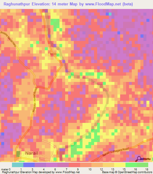 Raghunathpur,Bangladesh Elevation Map