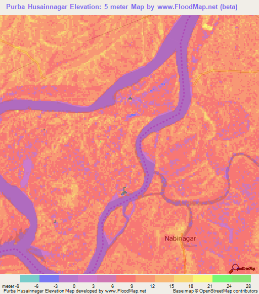 Purba Husainnagar,Bangladesh Elevation Map