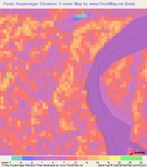 Purba Husainnagar,Bangladesh Elevation Map