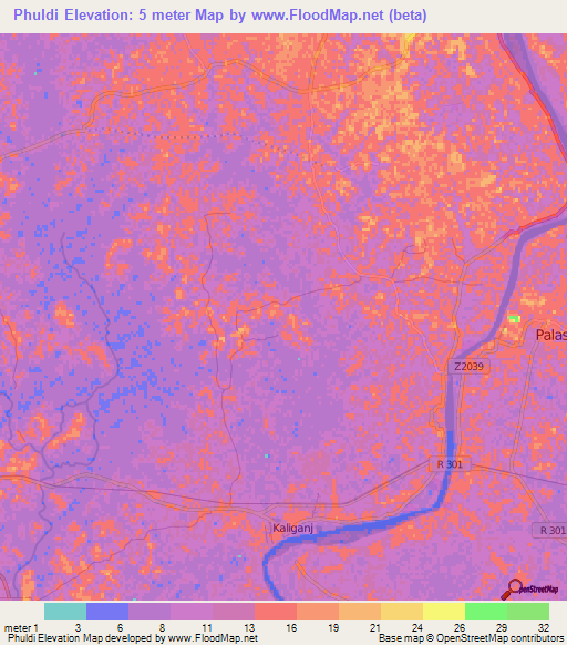 Phuldi,Bangladesh Elevation Map