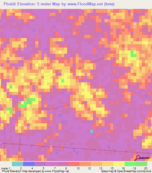 Phuldi,Bangladesh Elevation Map