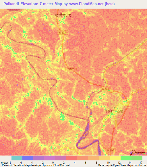 Paikandi,Bangladesh Elevation Map