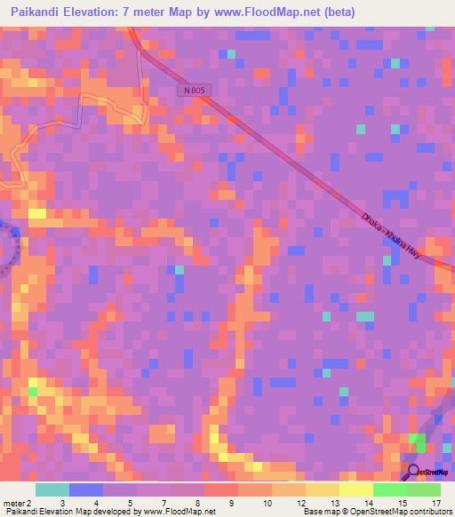 Paikandi,Bangladesh Elevation Map