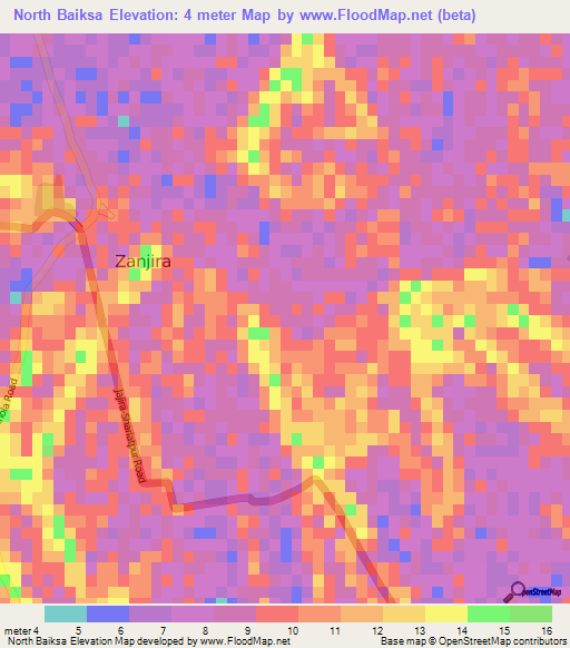 North Baiksa,Bangladesh Elevation Map