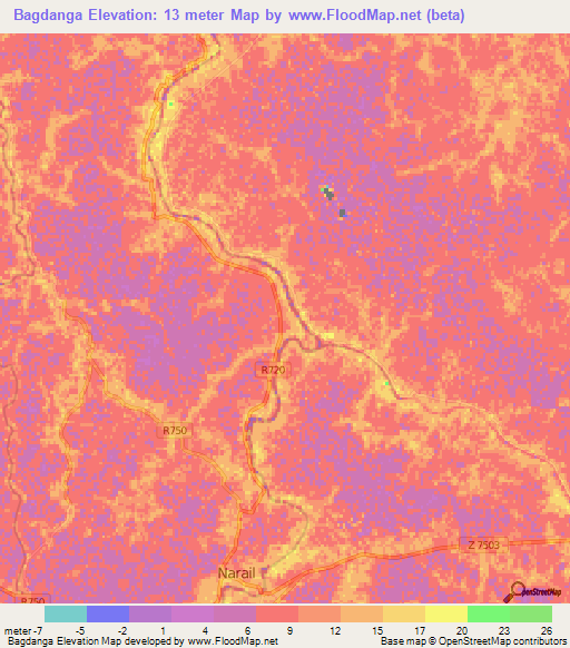 Bagdanga,Bangladesh Elevation Map