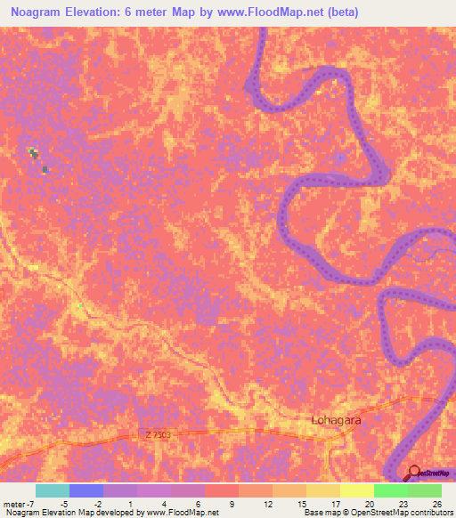 Noagram,Bangladesh Elevation Map