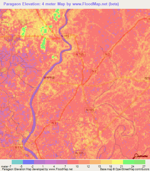 Paragaon,Bangladesh Elevation Map