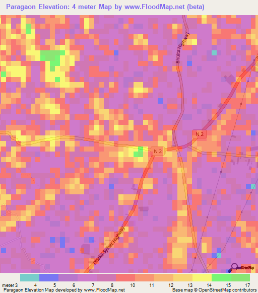 Paragaon,Bangladesh Elevation Map