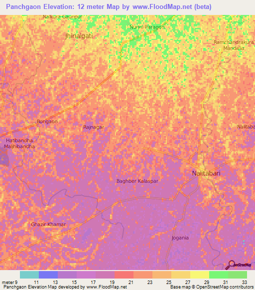 Panchgaon,Bangladesh Elevation Map