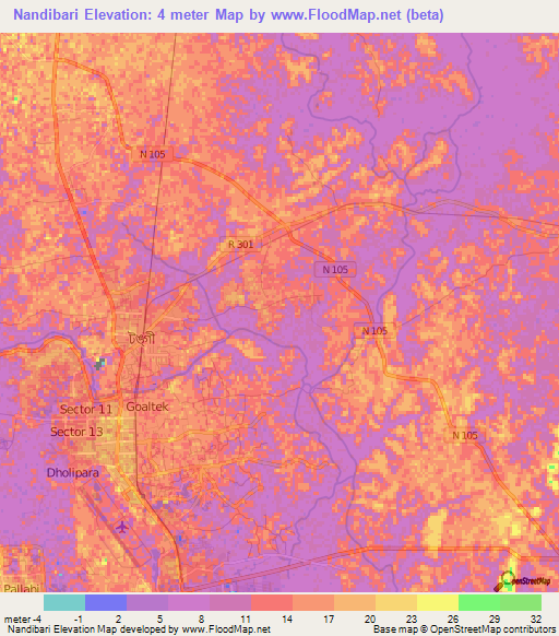 Nandibari,Bangladesh Elevation Map