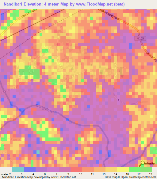 Nandibari,Bangladesh Elevation Map