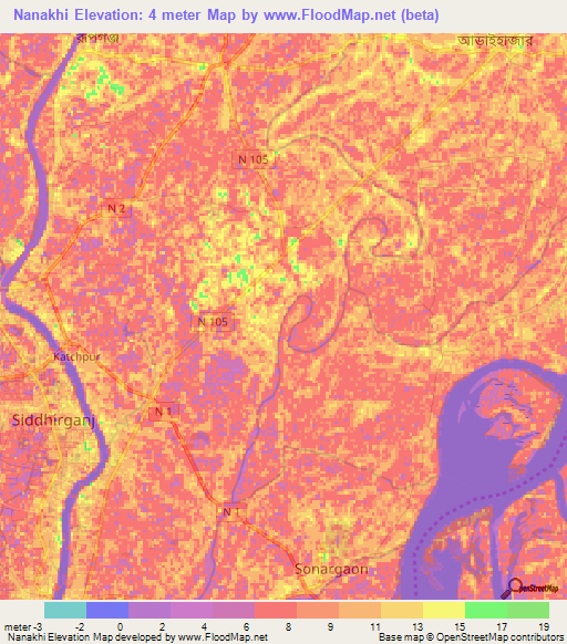 Nanakhi,Bangladesh Elevation Map