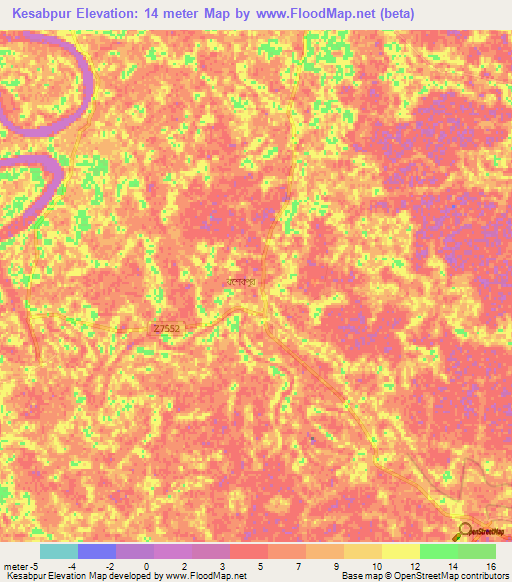 Kesabpur,Bangladesh Elevation Map