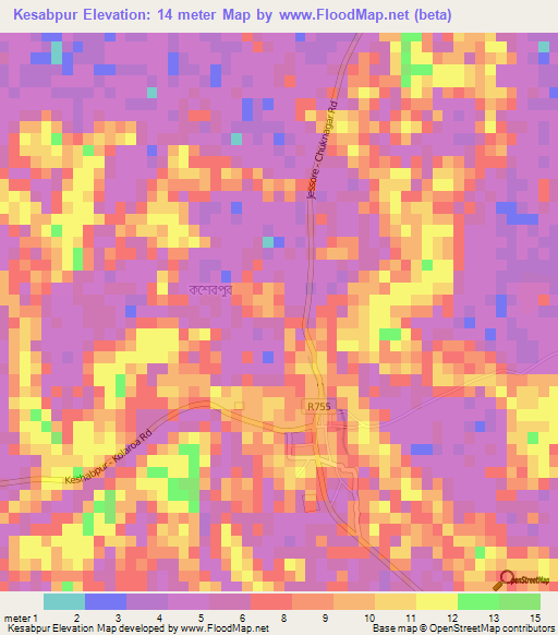 Kesabpur,Bangladesh Elevation Map