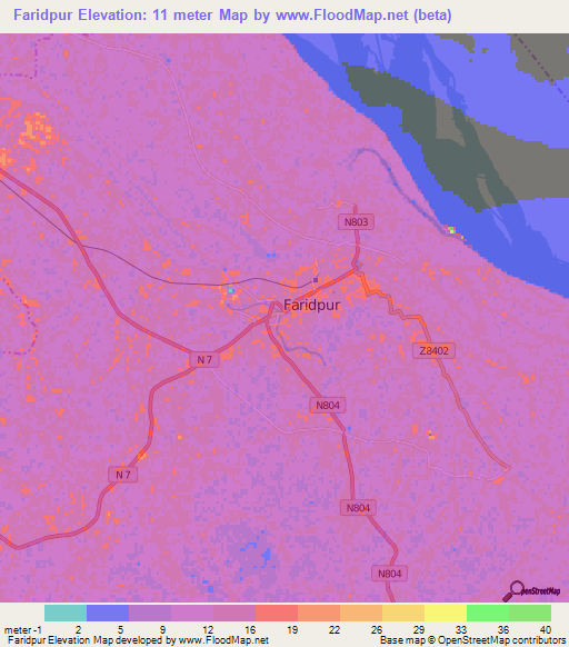 Faridpur,Bangladesh Elevation Map