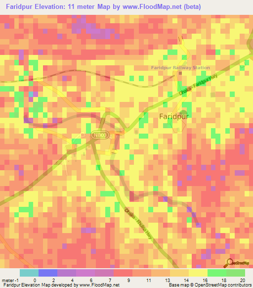 Faridpur,Bangladesh Elevation Map