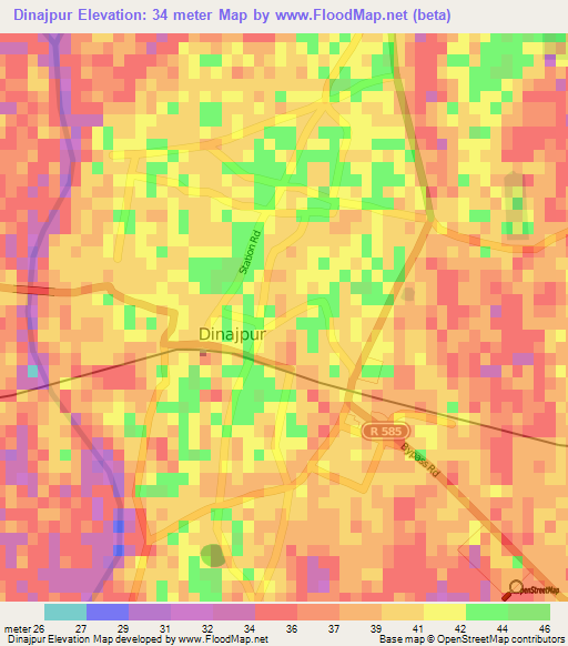 Dinajpur,Bangladesh Elevation Map