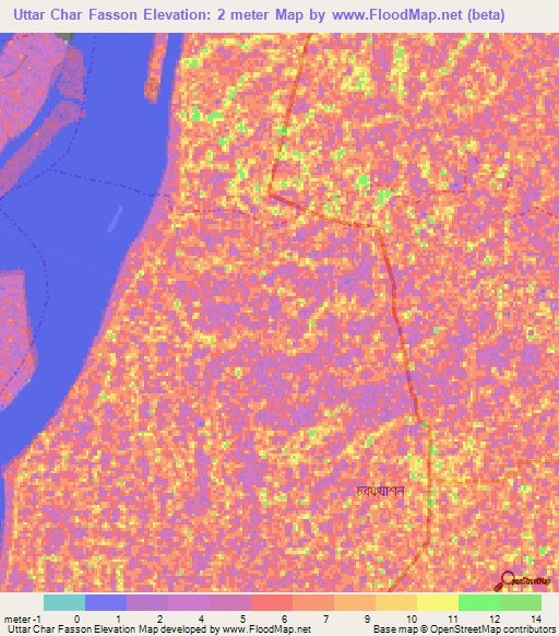 Uttar Char Fasson,Bangladesh Elevation Map