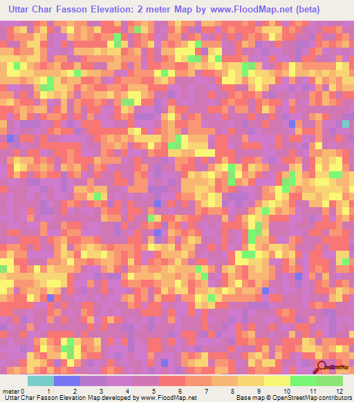 Uttar Char Fasson,Bangladesh Elevation Map