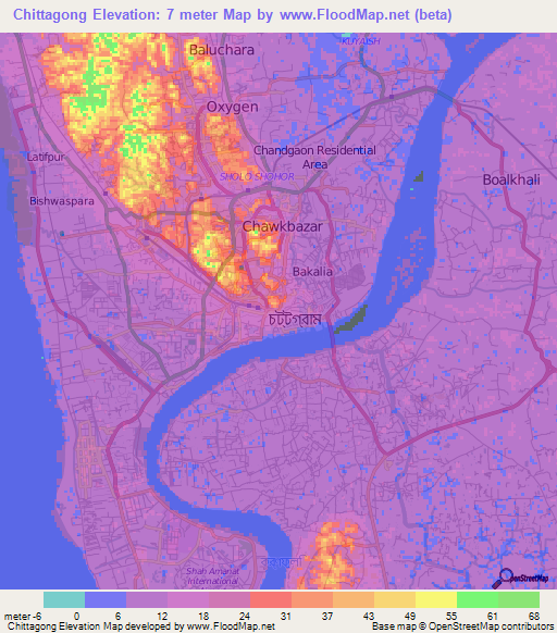 Chittagong,Bangladesh Elevation Map