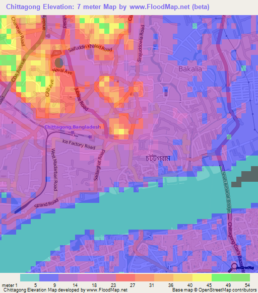 Chittagong,Bangladesh Elevation Map